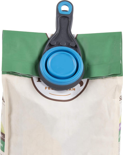 Dexas Pets Collapsible KlipScoop Collapsible Dry Dog Food Scoop and Dog Food Bag Clip, 1 Cup Capacity, Pro Blue