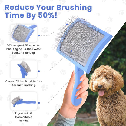 Slicker Brush for Dogs, Dog Grooming Supplies - Best Doodle & Poodle Brush for Haired Dogs - Goldendoodle Pin Detangler for Dematting (Medium Curved)