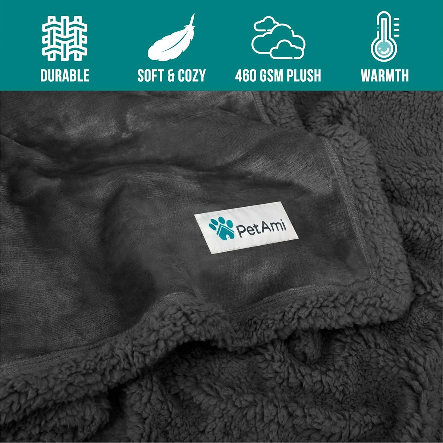 PetAmi Dog Blanket for Medium Large Dogs, Pet Bed Blanket Cat Puppy Kitten, Fleece Furniture Couch Cover Protector Sofa Car, Soft Sherpa Dog Throw Plush Reversible Washable, 40x60 Plaid Dark Gray