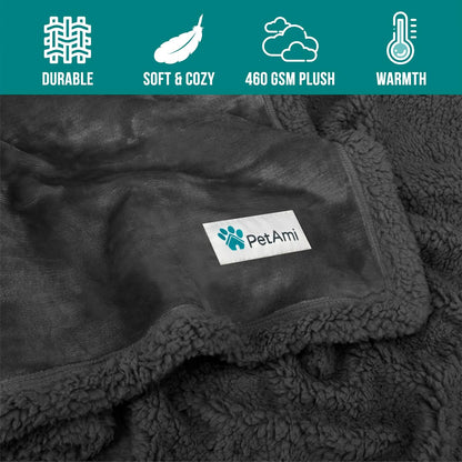 PetAmi Dog Blanket for Medium Large Dogs, Pet Bed Blanket Cat Puppy Kitten, Fleece Furniture Couch Cover Protector Sofa Car, Soft Sherpa Dog Throw Plush Reversible Washable, 40x60 Plaid Dark Gray