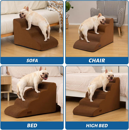 Aodisman 3-Step Dog Ramp and Stairs for Sofa and Chair - Non-Slip Sturdy Pet Steps for Small Dogs and Cats,15.7" H,Grey