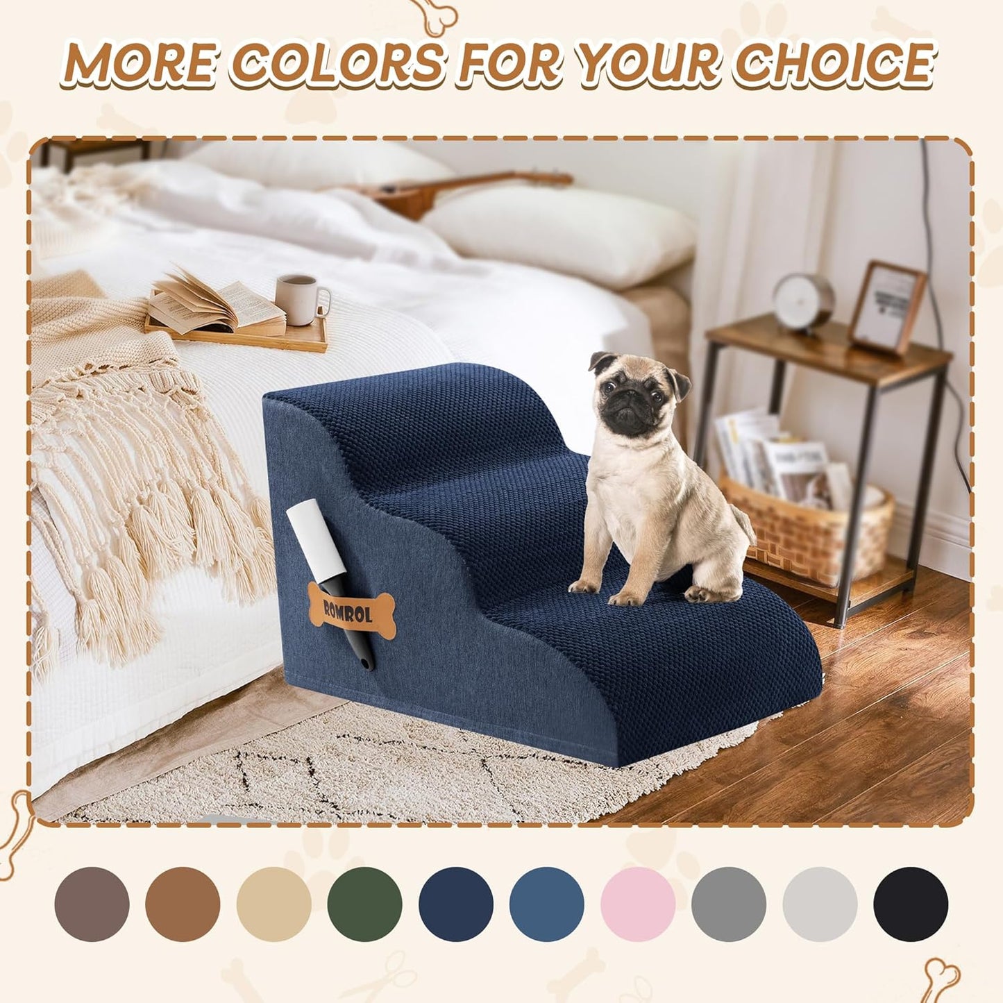 Romrol Dog Stairs Ramp for High Beds Couches, High Density Foam Pet Steps with Durable Non-Slip Waterproof Fabric Cover, Dog Stairs for Small Dogs or Cats or Pets, 5-Step, 22 Inch, Grey