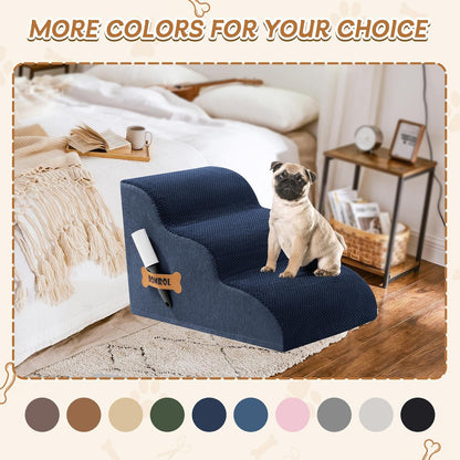 Romrol Dog Stairs Ramp for High Beds Couches, High Density Foam Pet Steps with Durable Non-Slip Waterproof Fabric Cover, Dog Stairs for Small Dogs or Cats or Pets, 5-Step, 22 Inch, Grey