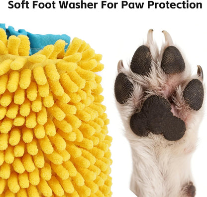 Dog Paw Cleaning Cup Portable Dog Paw Washer with Towel, Leak-Proof Pet Foot Cleaning Bag, 2 In 1 Dog Foot Cleaner with Super Absorbent Cloth, Foldable & Washable, Travel Paw Washer for Dogs & Cats, L