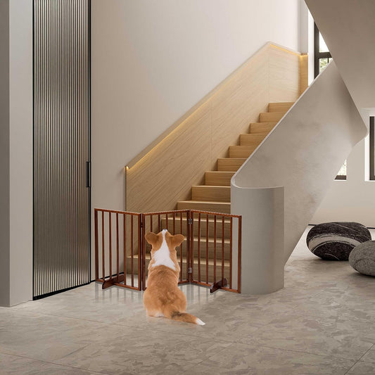 72" Wooden Foldable Dog Gate, Extra Wide Freestanding Pet Gate, No Drilling Required No Assembly, Sturdy & Stable Dog Gate Indoor for Doorways, Easy to Fold and Store, Ideal for Home Use, 4 Panels