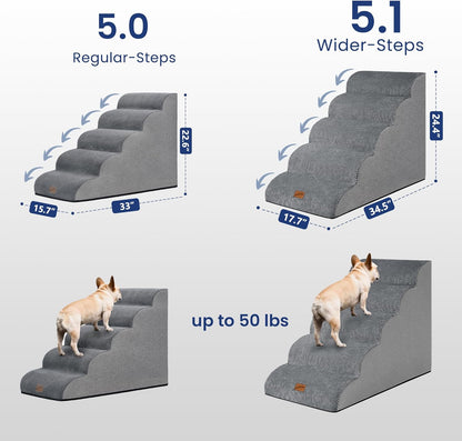 GoGoBunny Ramp Dog Stairs for Couch Sofa and Chair 15.7" H, 3-Step Pet Steps for Small Dogs and Cats, Non-Slip Waterproof Fabric Cover, Stable and Balanced Indoor Step, Pets Friendly, Grey