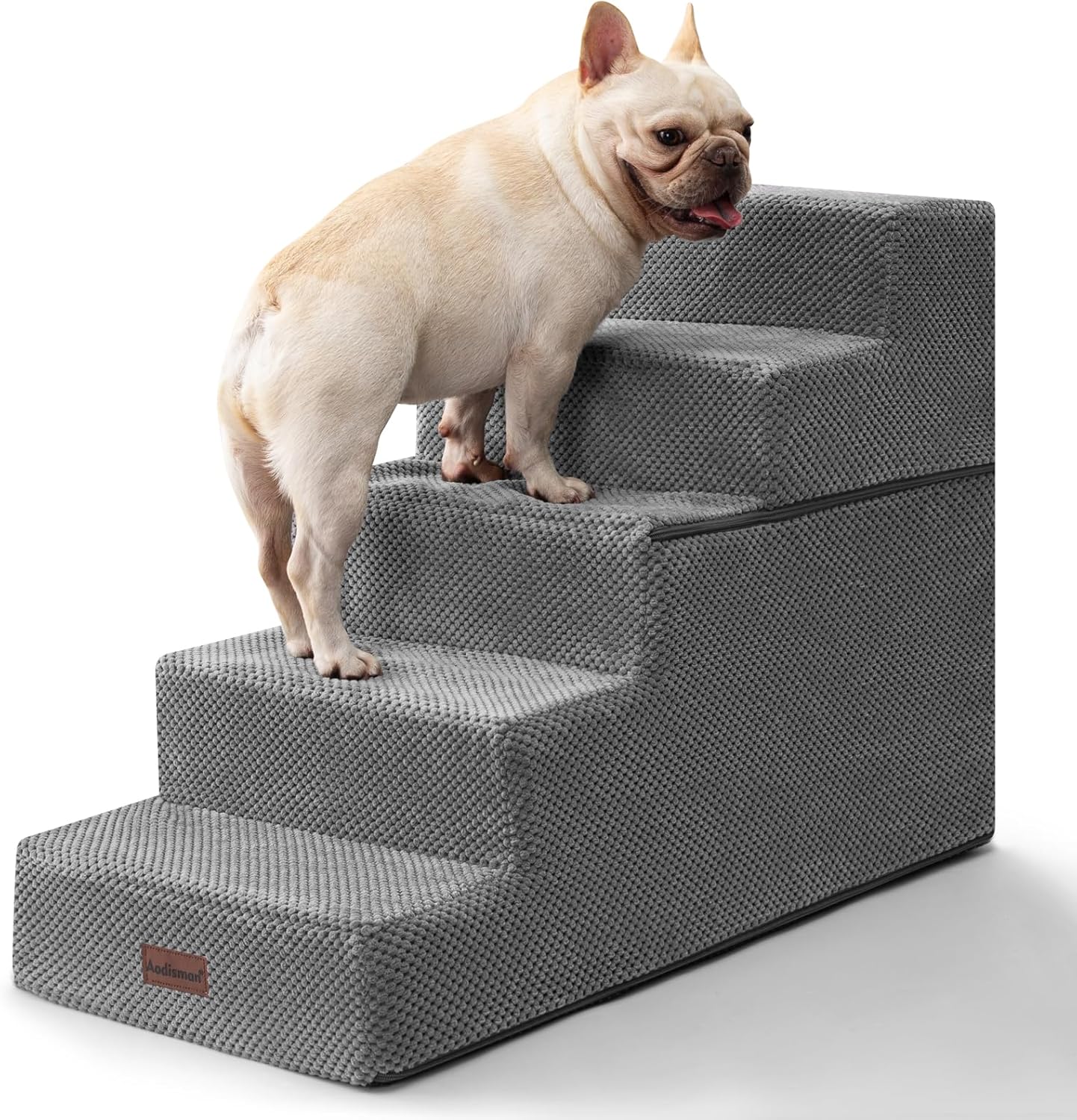 Aodisman Dog Stairs for Small Dogs, 3-Step Non-Slip Pet Stairs for Couch Sofa and Chair, Dog Bed Stairs for Puppy, Older Cat,Grey,13.6" H