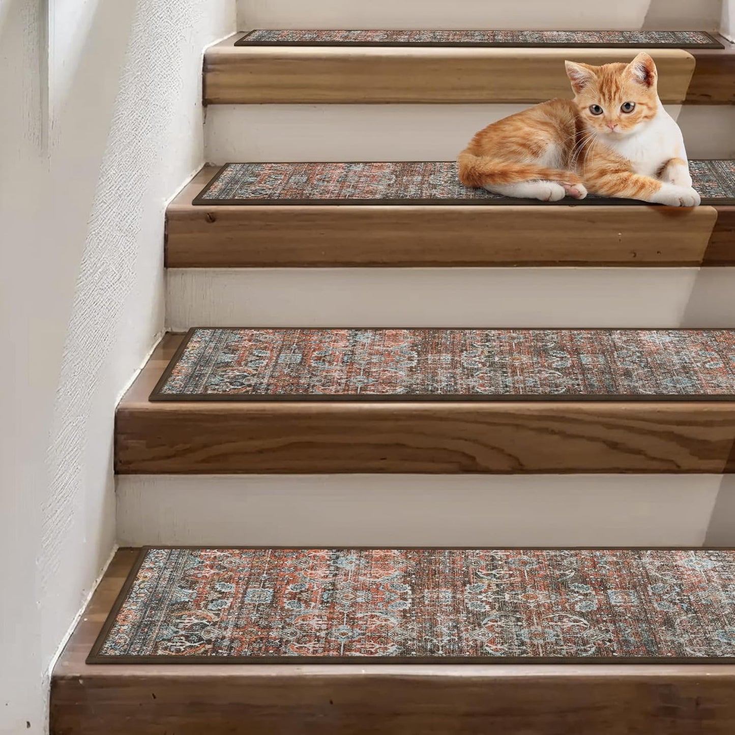 sarben Non Slip Stair Treads for Wooden Steps 15PCS - 8"x30" Indoor Safety Carpet, Edging Mats with TPE Adhesive Backing, Pet and Elderly Friendly Stair Rugs (Taupe) - Colors B