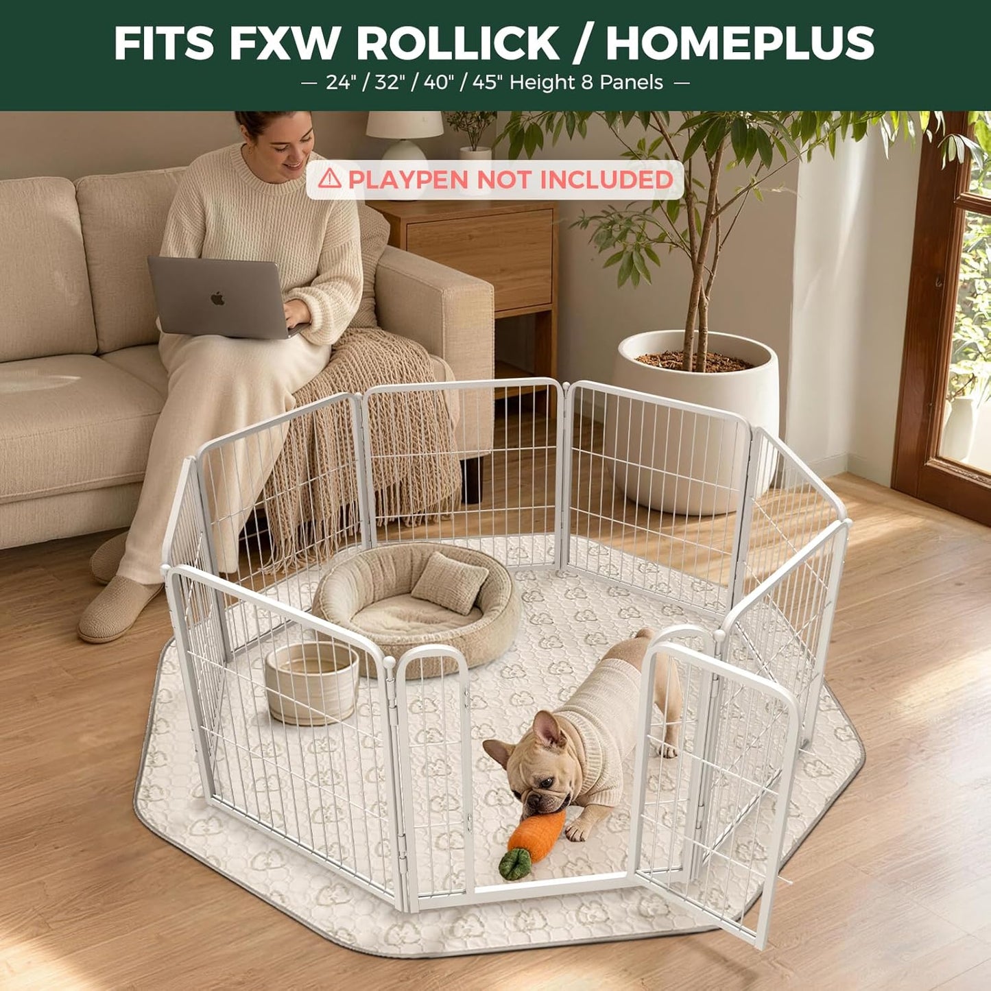 FXW Washable Pee Pads for Dogs, Puppy Pads with Super Absorbent, Specifically Designed for FXW Rollick/Homeplus 24inch 6 Panels Dog Playpen, 39" x 63" Rectangle, Khaki, 1 Pack