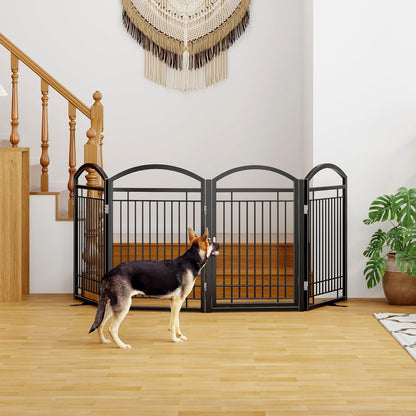 Folding No-Assembly Metal Freestanding Dog Gate with Door Walk Through,32" Height Pet Fence,144" Extra Wide Accordion Puppy Folding Playpen for Doorways,House,Stairs (6 Panels,White)