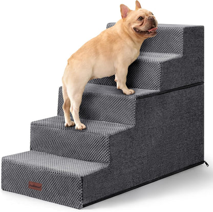 Aodisman Dog Steps for Bed and Couch, 4-Step Pet Stairs for Small Dogs, Indoor Non-Slip Dog Stairs for Old Cats, Puppy, Small Medium Dogs,18.5" H,Grey