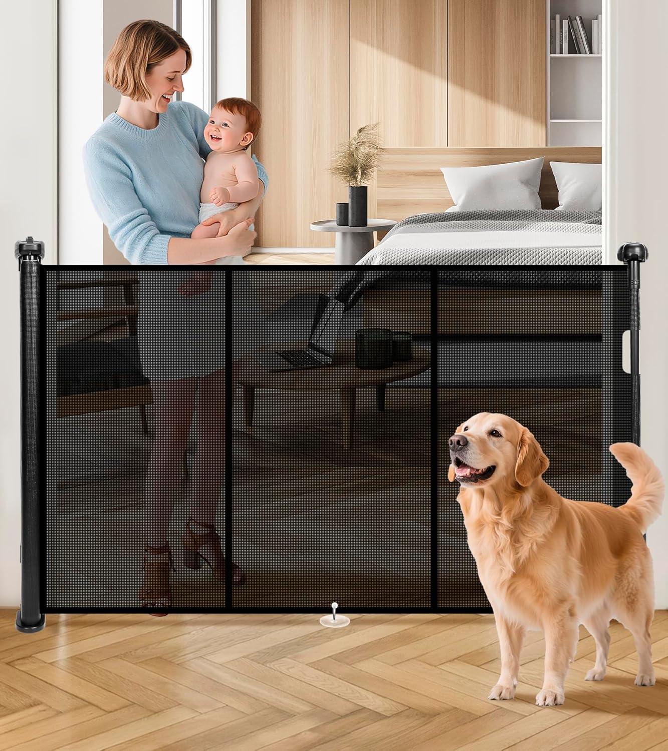 19.7ft Retractable Baby Gates Dog Gate - 236" Extra Wide Expandable Child Safety Gate,37" Tall Toddler Pet Mesh Gate with Reinforced Strips for Doorways,Stairs,Hallways,Outdoor & Indoor Large Openings