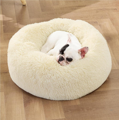 Bedsure Calming Dog Bed Medium Size Dog - Donut Washable Medium Pet Bed, 30 inches Anti-Slip Round Fluffy Plush Faux Fur Cat Bed, Fits up to 45 lbs Pets, Camel