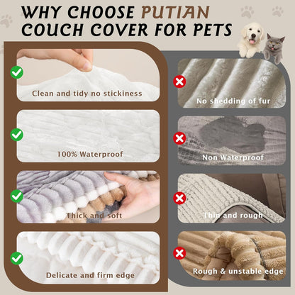 PuTian 100% Waterproof Fuzzy Couch Cover for Dogs Washable Non-Slip Furniture Cover Pet Friendly Dog Mat for Couches and Sofas White 27.6''x59'' 70cmx150cm