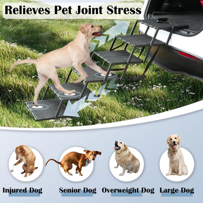 Dog Ramp for Car, SUV & Truck, Portable Pet Stairs with Non-Slip and Easy-Clean Surface, Extra Large Dog Step with Adjustable Size, Supports up to 250 lbs.