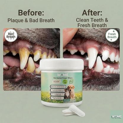 WUME Pet Dental Finger Wipes for Dogs & Cats Vet-Inspired Teeth Cleaning Wipes, Toothbrush Alternative, Gentle, Alcohol-Free, Disposable, 50 Counts