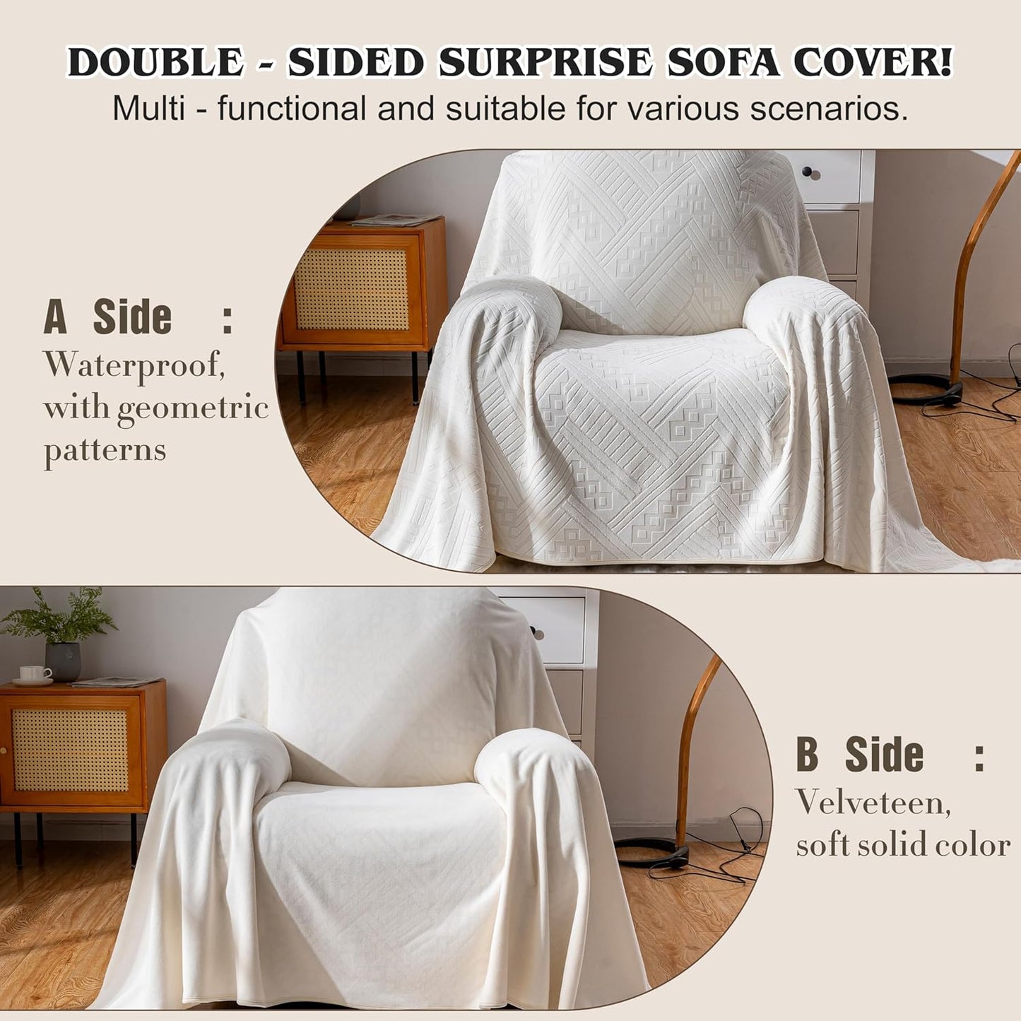 Waterproof Couch Cover, Reversible, Pet-Friendly, Washable and Anti-Slip Couch Covers for Sofa Protection with 3 Cushions, Sofa Slipcovers for Dogs and Cats (71×118in/Brown)