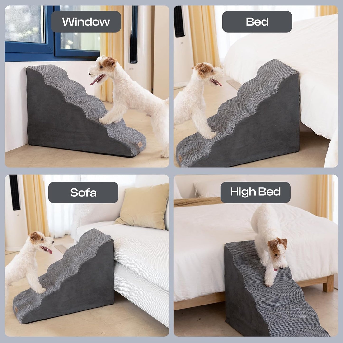 Dog Stairs for High Beds Up to 30", Extra-Tall 5-Step Dog Steps for Bed, 24.5" Tall Foam Pet Stairs for Small & Medium Dogs, Gentle Slope Cat Ramp for Bed with Washable Cover