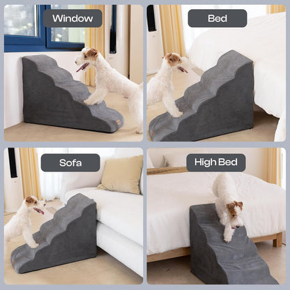 Dog Stairs for High Beds Up to 30", Extra-Tall 5-Step Dog Steps for Bed, 24.5" Tall Foam Pet Stairs for Small & Medium Dogs, Gentle Slope Cat Ramp for Bed with Washable Cover
