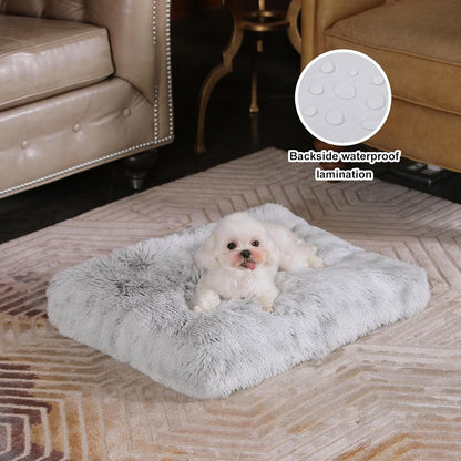 Bedfolks Waterproof Dog Crate Bed, Plush With Removable Washable Cover, Faux Fur Crate Pad for Medium Dogs, Fluffy Kennel 29"x21", Dark Grey