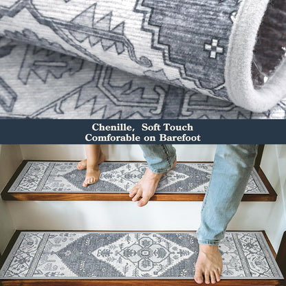 Lahome Stair Treads Non Slip 15 Pack 8" X 30" Stair Treads for Wooden Steps, Washable Self Adhesive Stair Runners Stain Resistant Stair Carpet, Edging Staircase for Kids Elders and Dogs Dorie, Taupe
