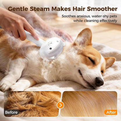 Self Cleaning Shedding Steam Cat Brush, Silicone Scraper Included Dog Brush, primecat, Cat Brushes for Shedding, USB Rechargeable, for Grooming & Haired Pets, Dogs & Cats, White