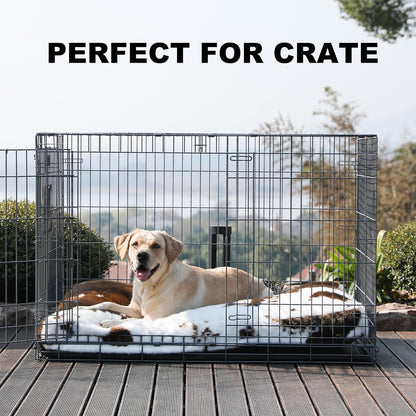 Bedfolks Waterproof Dog Crate Bed, Plush With Removable Washable Cover, Faux Fur Crate Pad for Medium Dogs, Fluffy Kennel 29"x21", Dark Grey