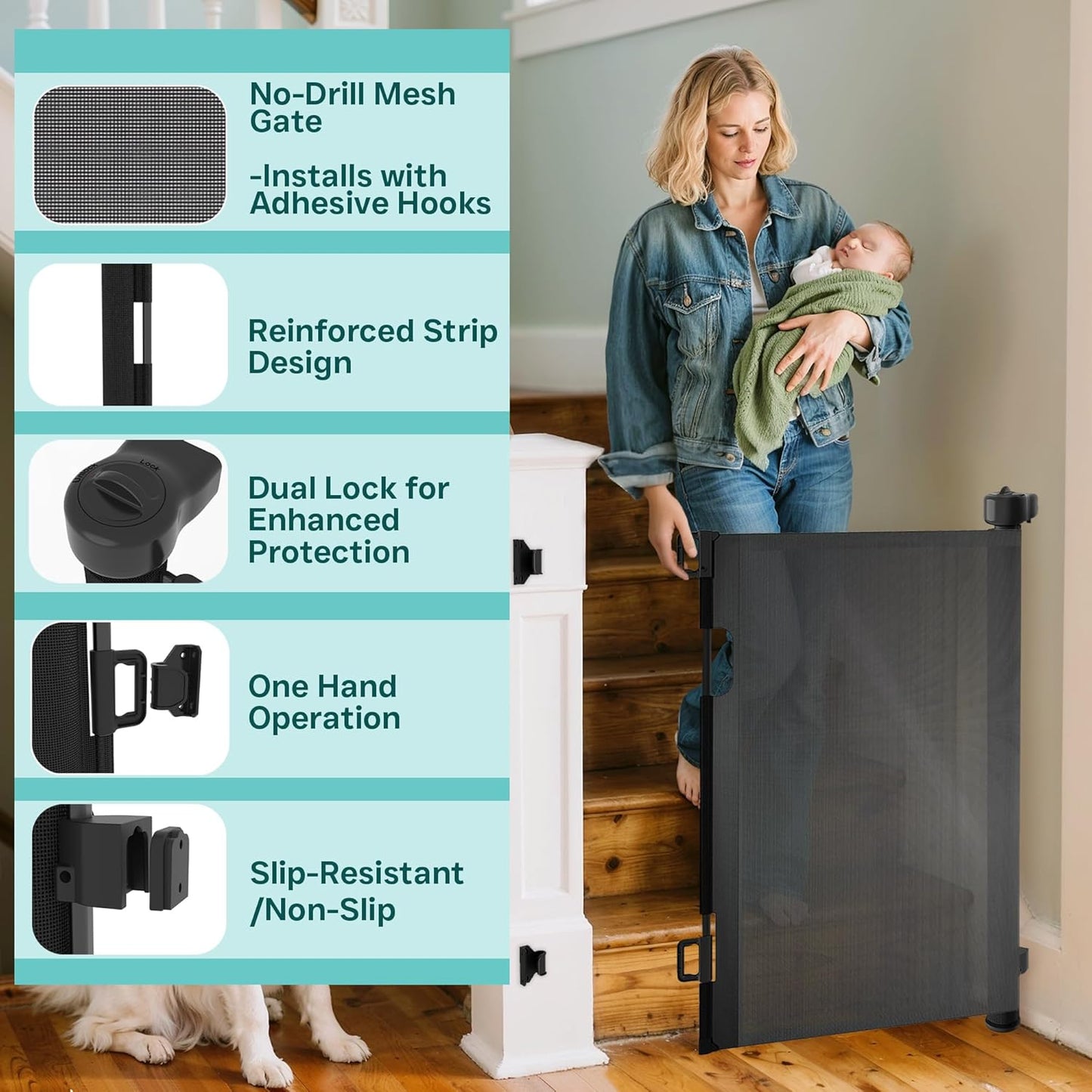 236 Inch Extra Wide Retractable Baby Gate,Mesh Baby Gate or Mesh Dog Gate,34" Tall,Child Safety Gate for Doorways, Stairs, Hallways, Indoor or Outdoor
