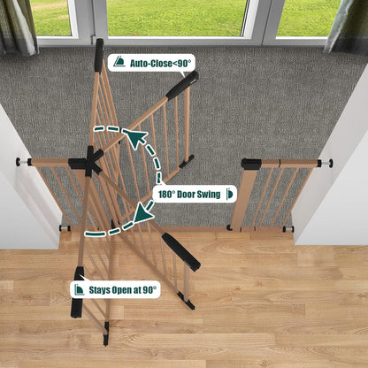 keny 29.7"-46" Baby Gate for Stairs, Auto Close Dog Gates for Doorways, Pressured Mounted No Drilling Pet Gate Extra Wide, One-Hand Opening Dual Lock Stair Gate, Indoor Kids Necessities, Black