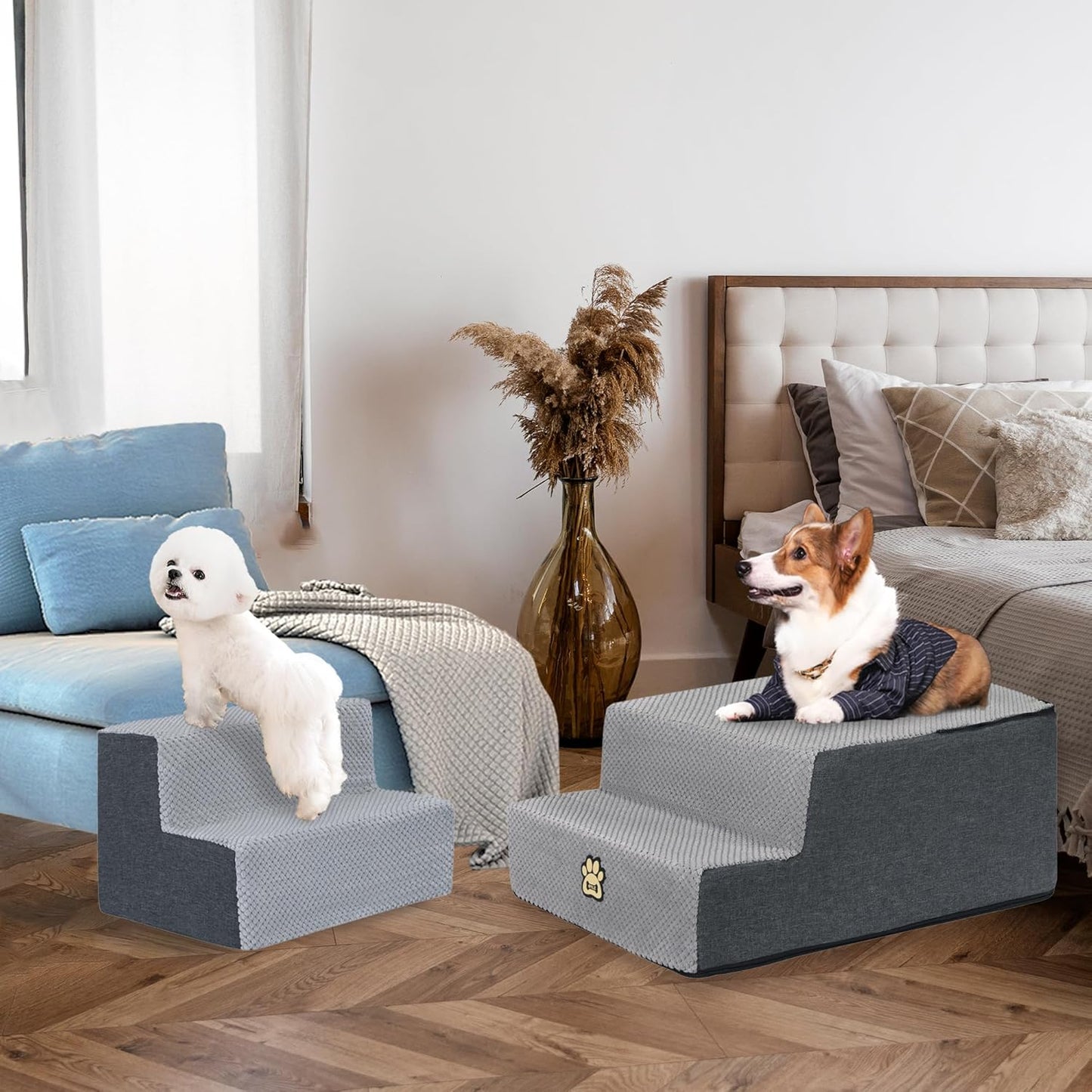 Pet Steps Dog Stairs for Sofa Couch and Bed High Density Sponge Pet Ramp with Removable Washable Cover Non-Slip Base Stable Dog Steps 15.7" H