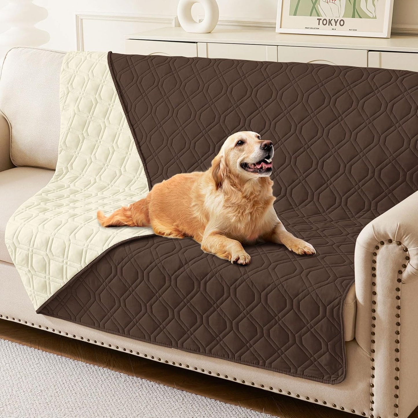 hyha Waterproof Dog Bed Blanket, Soft Pet Blankets, Waterproof Couch Cover for Dogs, Reversible Sofa Covers Washable for Furniture (30x70 Inch, Taupe/Beige)