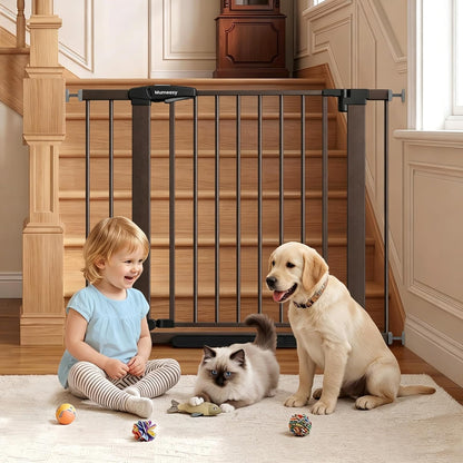 Baby Gate for Stairs, 29.7-40.6" Auto Close Dog Gate Indoor for Doorways, Dual-Lock Design, Adjustable Pet Gate No Drilling with Walk Thru Door for Hallways, Stroller Friendly, Black
