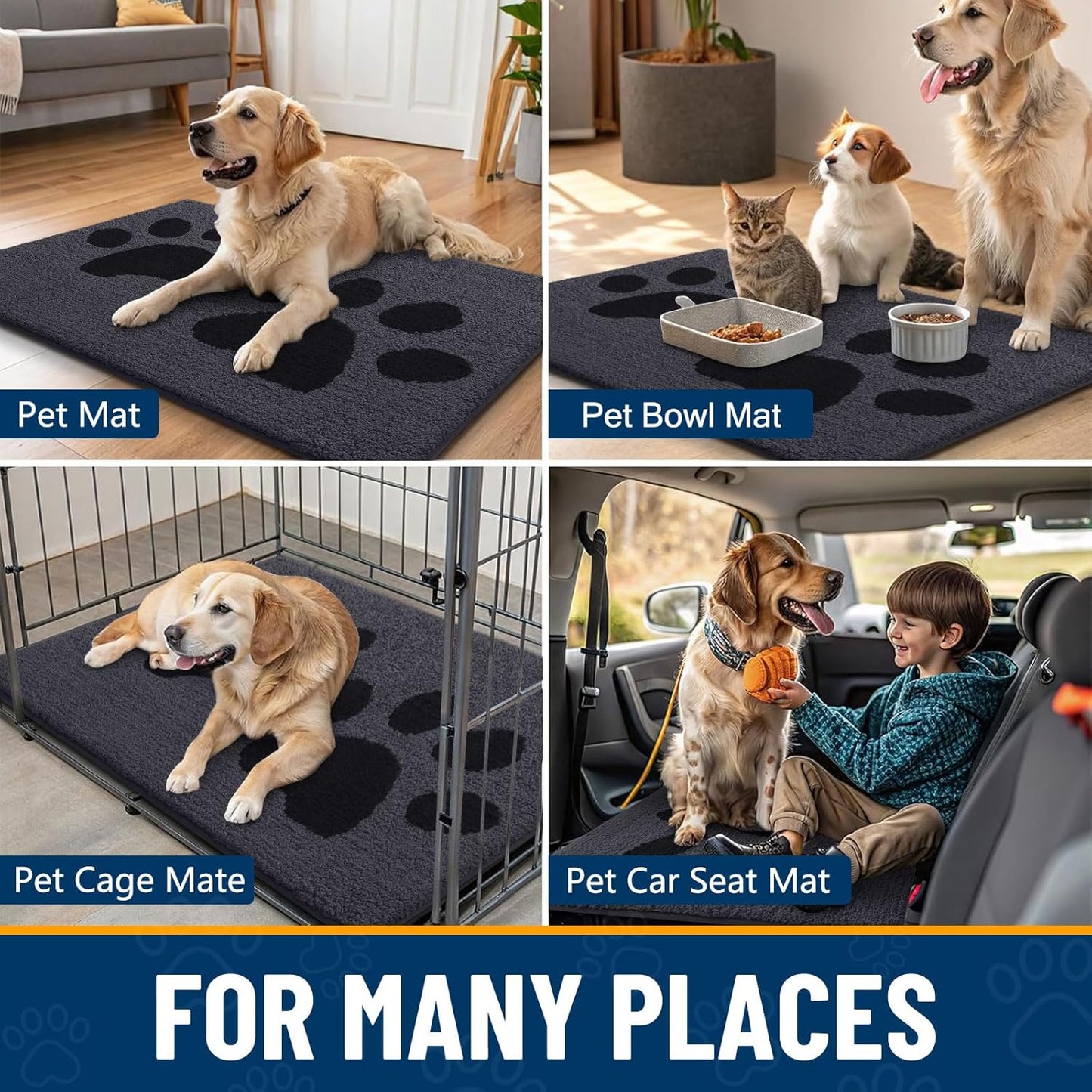 Smiry Dog Door Mat for Muddy Paws, Absorbs Moisture and Dirt, Low-Profile Entryway Mat with Non-Slip Backing, Entry Indoor Outdoor Doormat for Inside Floor (30x20 Inches, Grey, Striped)