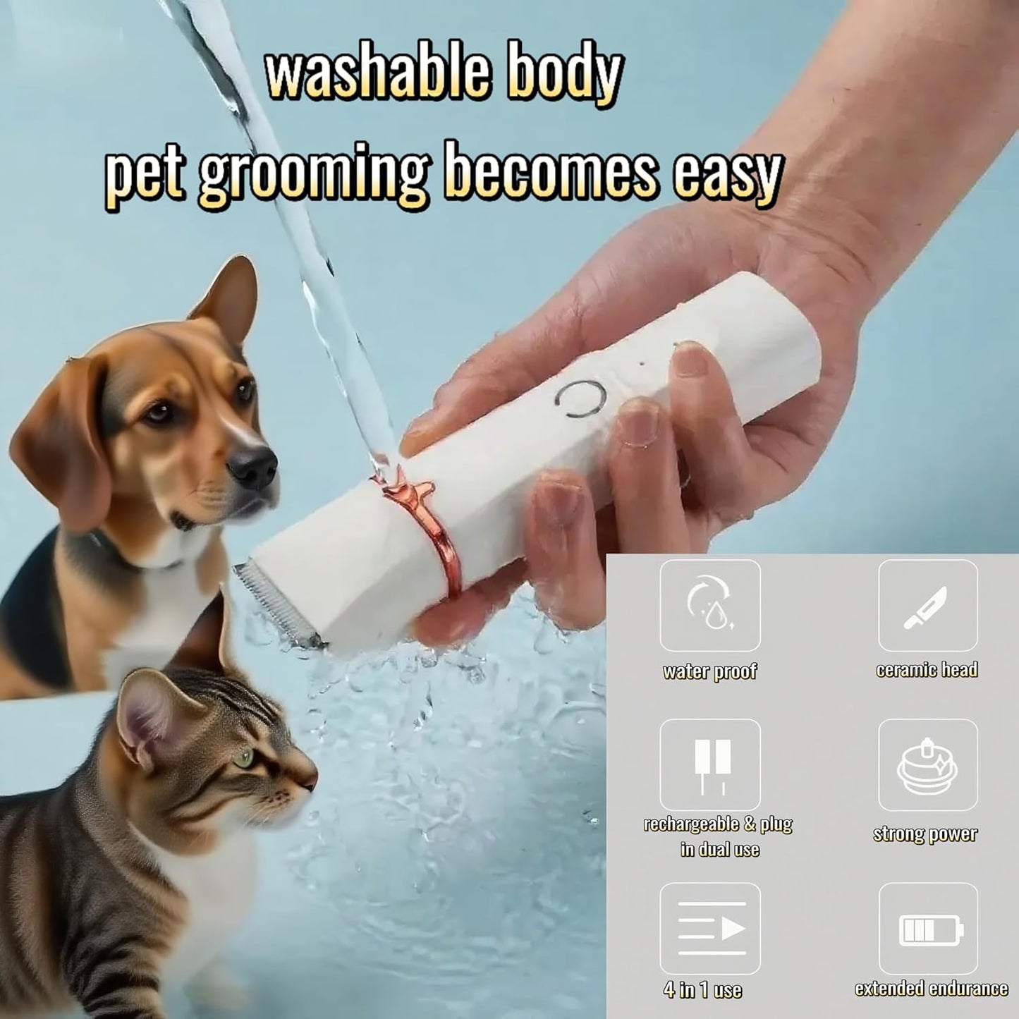 Low Noise 4-in-1 Dog Grooming Clippers Kit,Cordless Dog Nail Clipper,Dog Paw Trimmer,Cat Ear Trimmer,Pet Cat Dog Hair Trimmer for Small Large Dogs Cats and Rabbits Grooming at Home(Beige)
