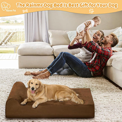 Rainmr Orthopedic Dog Beds for Large Dogs, 7" Memory Foam Dog Beds with Waterproof Liner, Durable Microsuede Cover, Removable and Washable, Nonskid Bottom, 48"x30"x7" L Grey