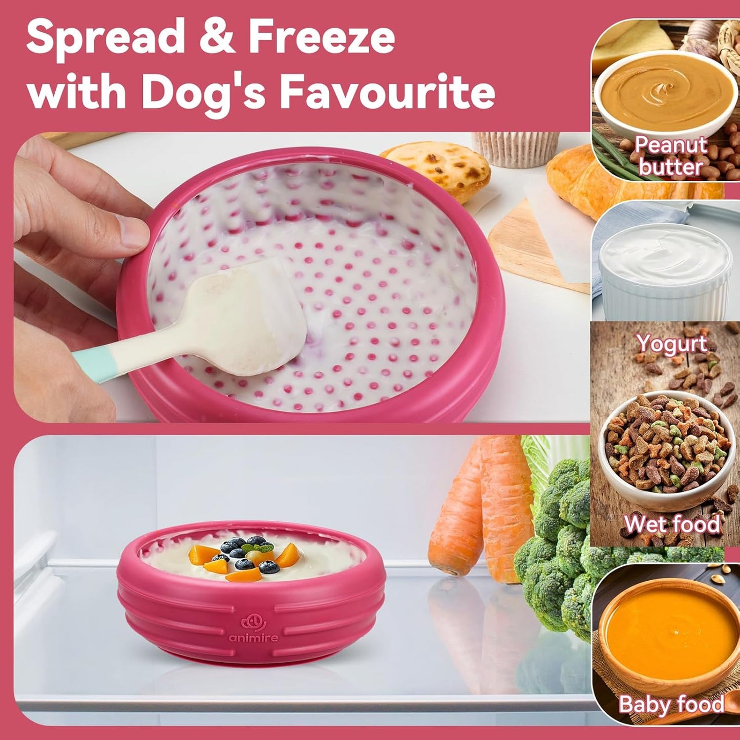 Dog Lick Bowl, Animire Freeze Lick Mat for Dogs, Non-Slip Slow Feeder Licking Bowl Enrichment Treat for Distraction Anxiety Relief, Food Grade Silicone, Dishwasher Safe(Pastel Purple,S)