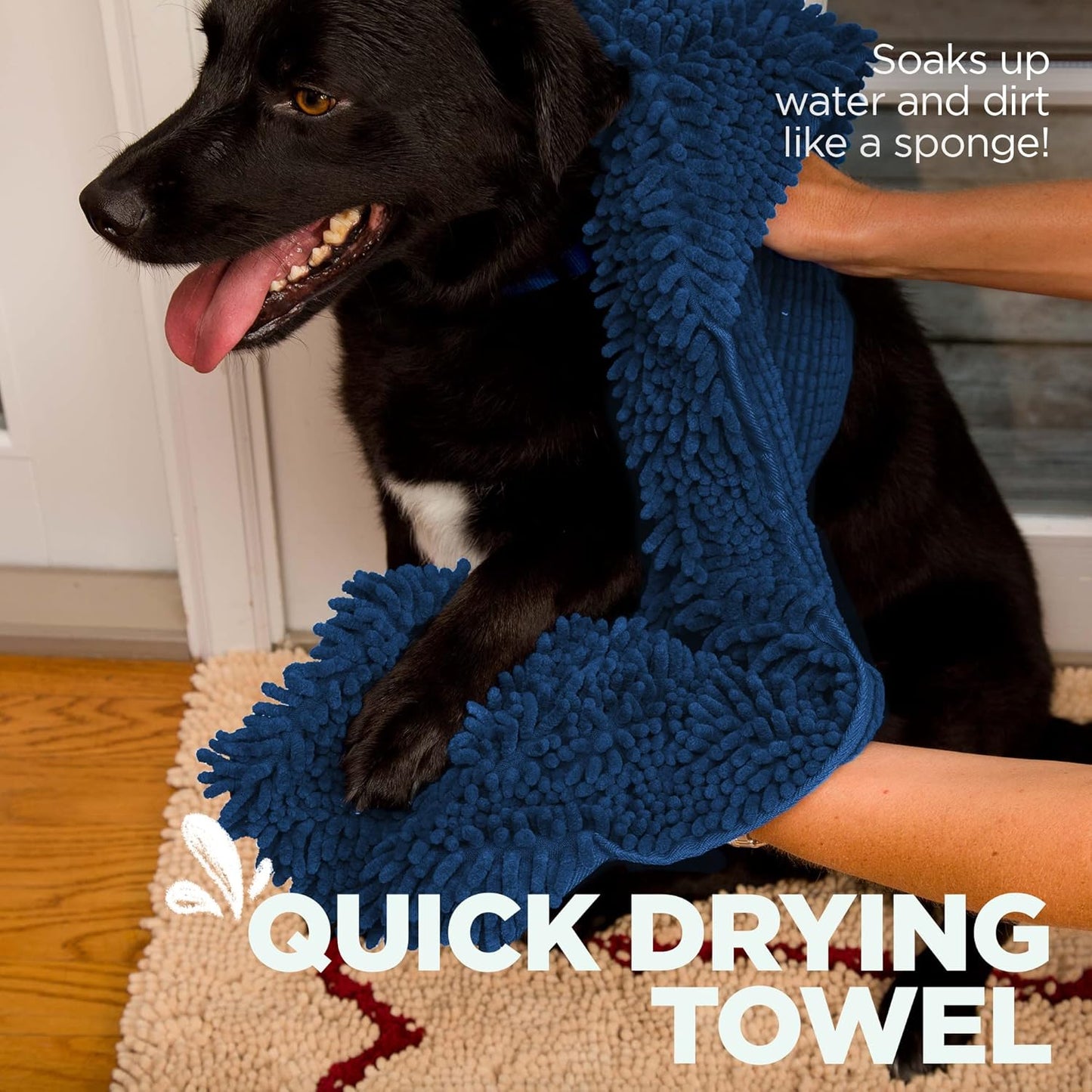 Soggy Doggy Super Shammy Dog Towel – Absorbent Microfiber Chenille Pet Towel for Drying Wet Dogs, Paws, Quick Dry Dog Shammy with Hand Pockets, Machine Washable – Chocolate/Oatmeal Trim, 31” x 14”