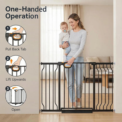 Baby Gates Extra Wide for Doorways 90.6-95.2 Inch Extra Wide Pressure Mounted Baby Dog Gate for the House Indoor Large Openning Metal Safety Gate No Drilling with Walk-Through Door,Black