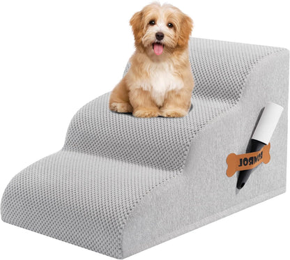 Romrol Dog Stairs Ramp for High Beds Couches, High Density Foam Pet Steps with Durable Non-Slip Waterproof Fabric Cover, Dog Stairs for Small Dogs or Cats or Pets, 5-Step, 22 Inch, Grey