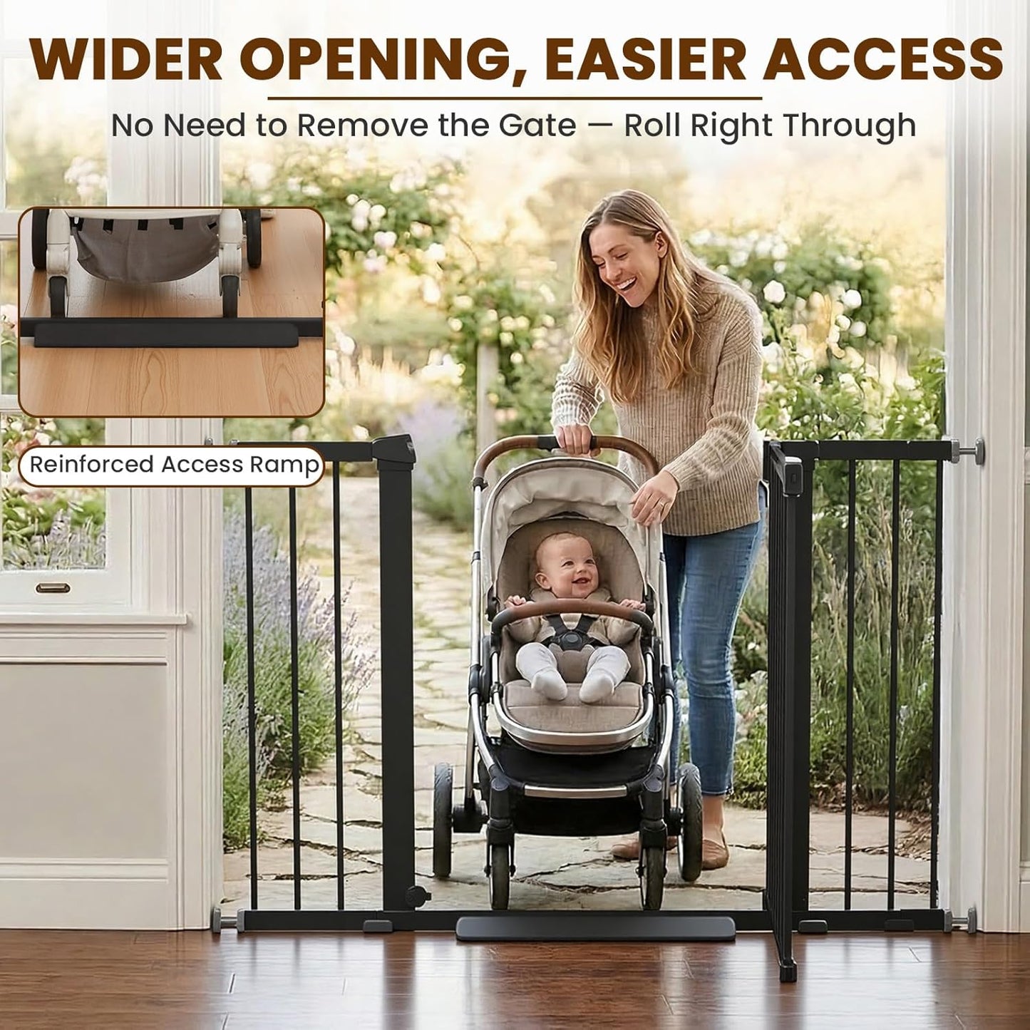 Mumeasy 36" High Extra Tall Dog Gate, 29.6"-40.5" Wide Pressure Mounted Tall Baby Gate for Dog, Auto Close Pet Gate with Door for Stairs,Doorways,House,Black
