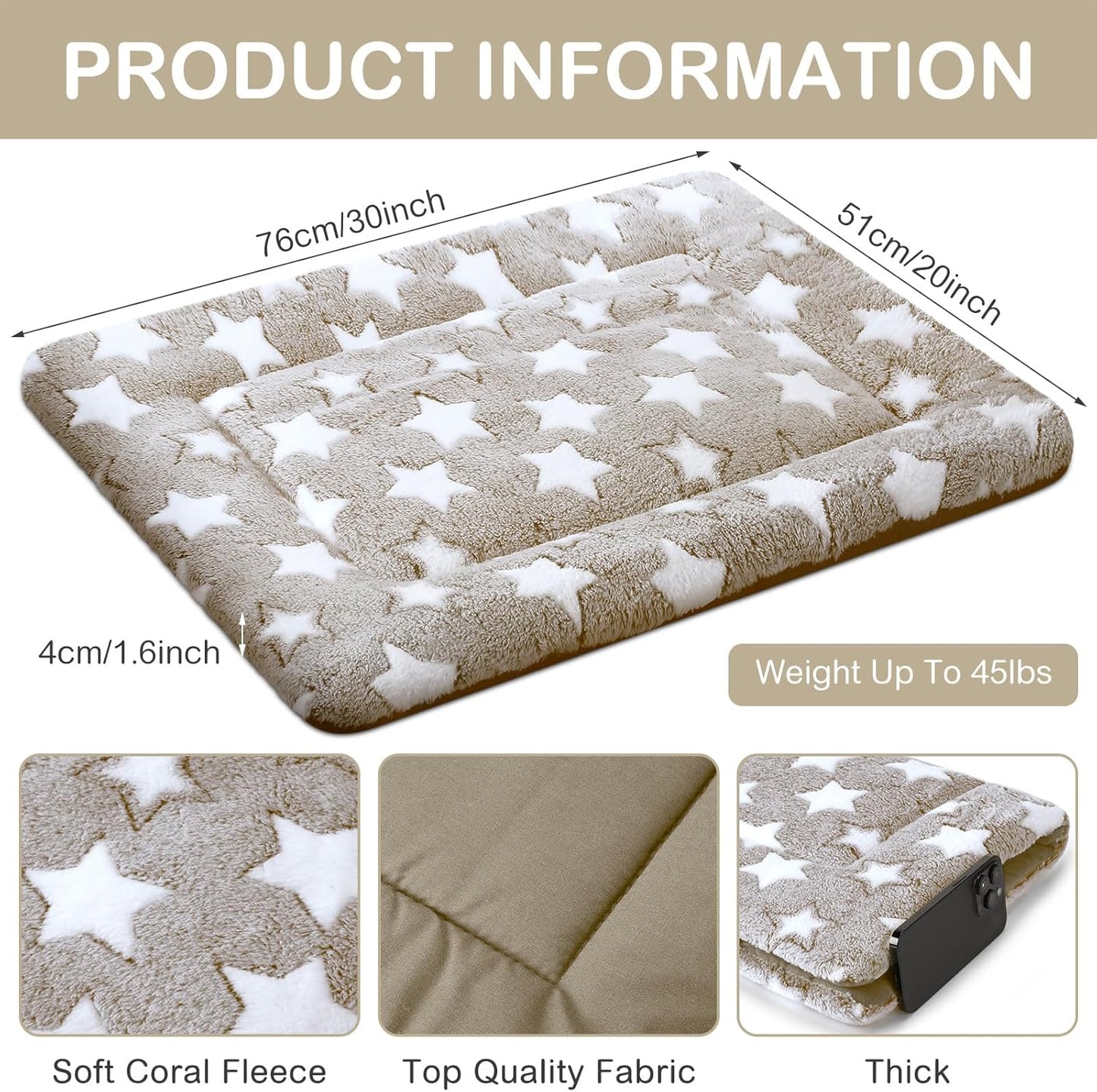 VitalCozy 4 Pcs Dog Crate Pads, Ultra Soft Warm Washable Anti-Slip Kennel Bed Mat for Pets, Reversible, Replaceable, Cage Liner for Small Medium Large Dogs and Cats (18 x 24 x 1.6 Inch,Star,Gray)