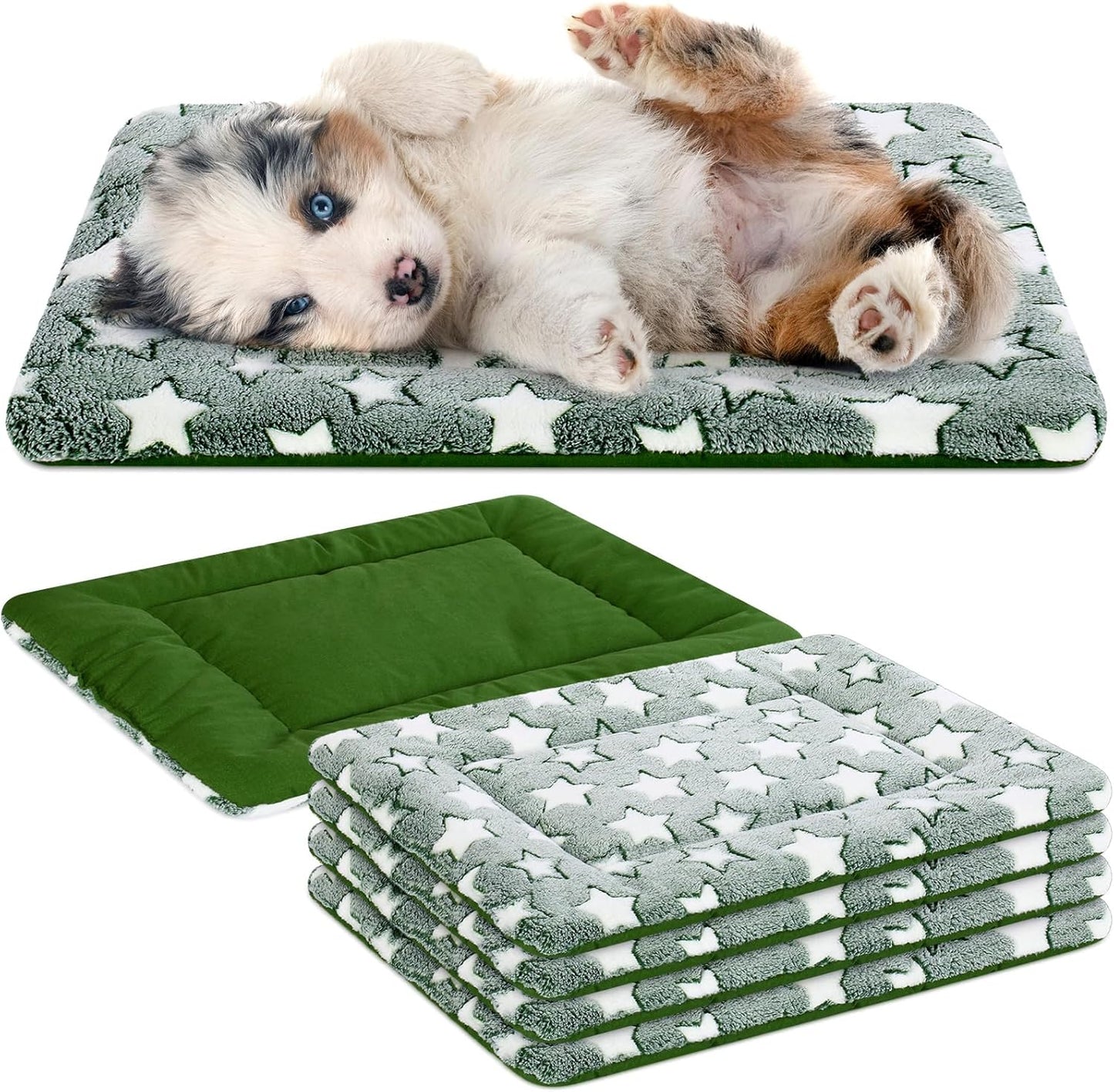 VitalCozy 4 Pcs Dog Crate Pads, Ultra Soft Warm Washable Anti-Slip Kennel Bed Mat for Pets, Reversible, Replaceable, Cage Liner for Small Medium Large Dogs and Cats (18 x 24 x 1.6 Inch,Star,Gray)