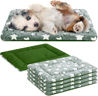 VitalCozy 4 Pcs Dog Crate Pads, Ultra Soft Warm Washable Anti-Slip Kennel Bed Mat for Pets, Reversible, Replaceable, Cage Liner for Small Medium Large Dogs and Cats (18 x 24 x 1.6 Inch,Star,Gray)