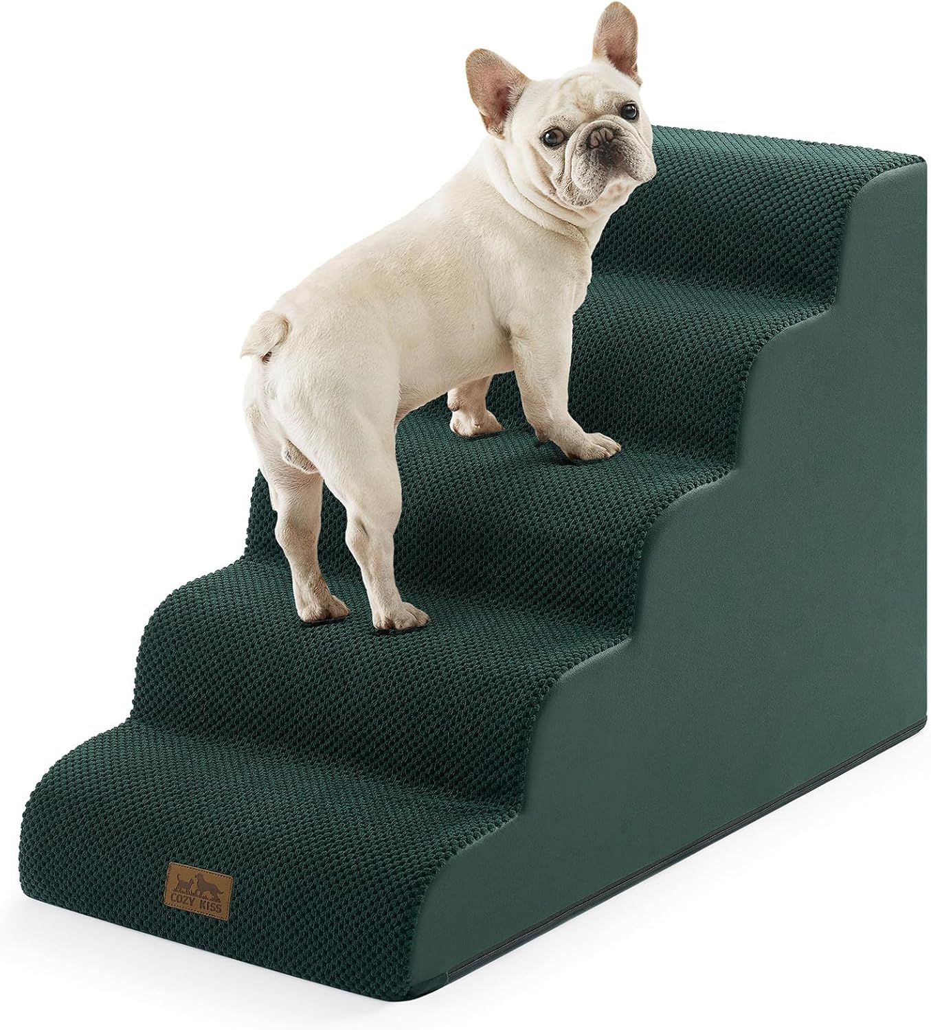 COZY KISS Dog Stairs for Small Dogs 15.7" H, Curved Dog Step for Puppy, Older Cat, Medium Pet Ramp for Sofa, Couch or Chair, Ladder with High Density Foam, 3 Step, 15.7x22.4x15.7 inch, Beige