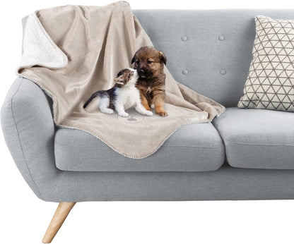 Waterproof Pet Blanket - 50x60-Inch Reversible Sherpa Fleece Throw Protects Couches, Cars, and Beds from Spills, Stains, and Fur by PETMAKER (Gray)