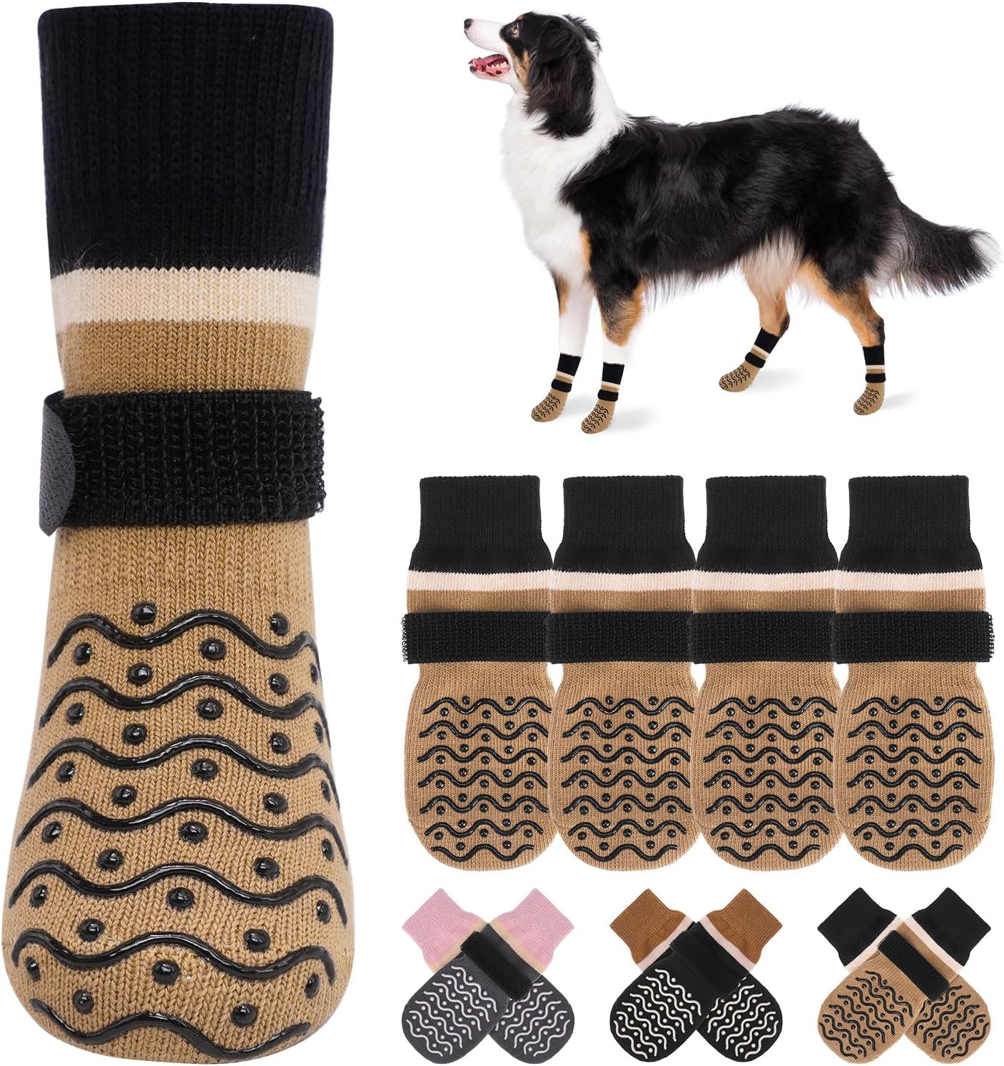 BEAUTYZOO Dog Socks to Prevent Licking Paws -Dog Shoes for Hot Pavement & Hardwood Floors Anti Slip, Traction Control Boots & Paw Protectors with Double Side Grips for Small Medium Large Senior Dogs