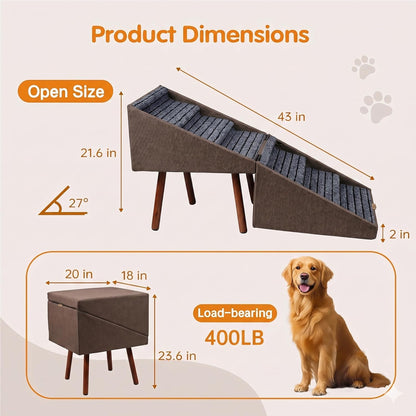 2-in-1 Dog Stairs for Bed and Couch, 21.6 Inch High,Foldable Ottoman with 6 Steps, Joint Relief for Small and Large Dogs (Gray H 21.6")