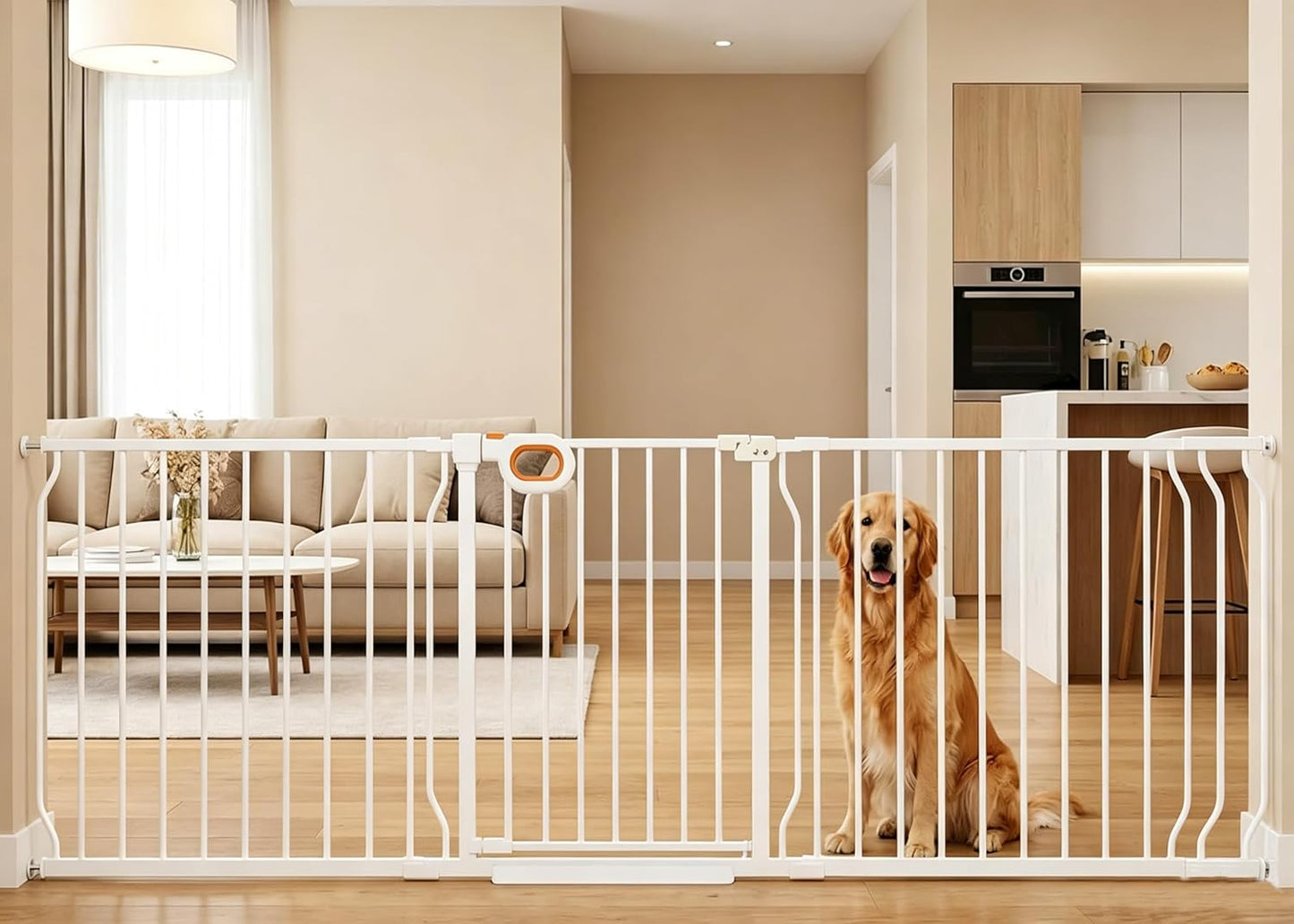 Baby Gates Extra Wide for Large Opennings with Door Pressure Mounted 90.6-95.2 Inch Extra Wide Baby Gate Dog gate for Doorways Indoor Metal Gate No Drilling with Walk-Through Door,White