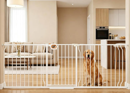 Baby Gates Extra Wide for Large Opennings with Door Pressure Mounted 90.6-95.2 Inch Extra Wide Baby Gate Dog gate for Doorways Indoor Metal Gate No Drilling with Walk-Through Door,White