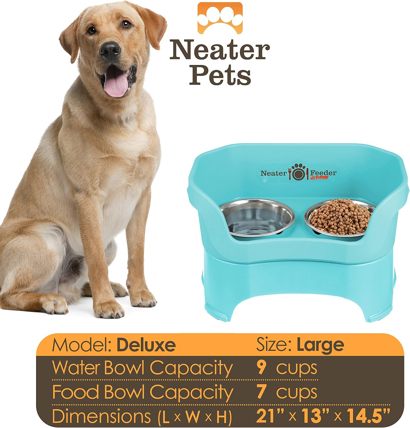Neater Pet Brands Neater Feeder Deluxe Mess Proof Dog Bowls Elevated for Large Dogs Over 40 lbs, Made in USA, No Spill Raised Dog Food Bowl Stand Feeding Station, Food and Water Bowl Set, Black